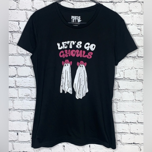 Halloween Funny Graphic Women’s Medium Let’s Go Ghouls T-Shirt Black- NWT - Picture 1 of 3